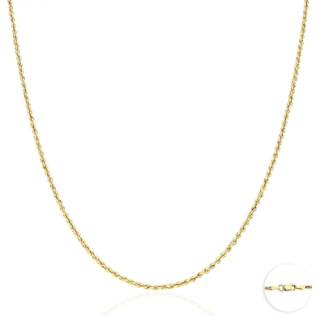 Real 10K Gold 1.8mm-9mm Hollow Rope Chain Necklace 16"-30" with Lobster Clasp