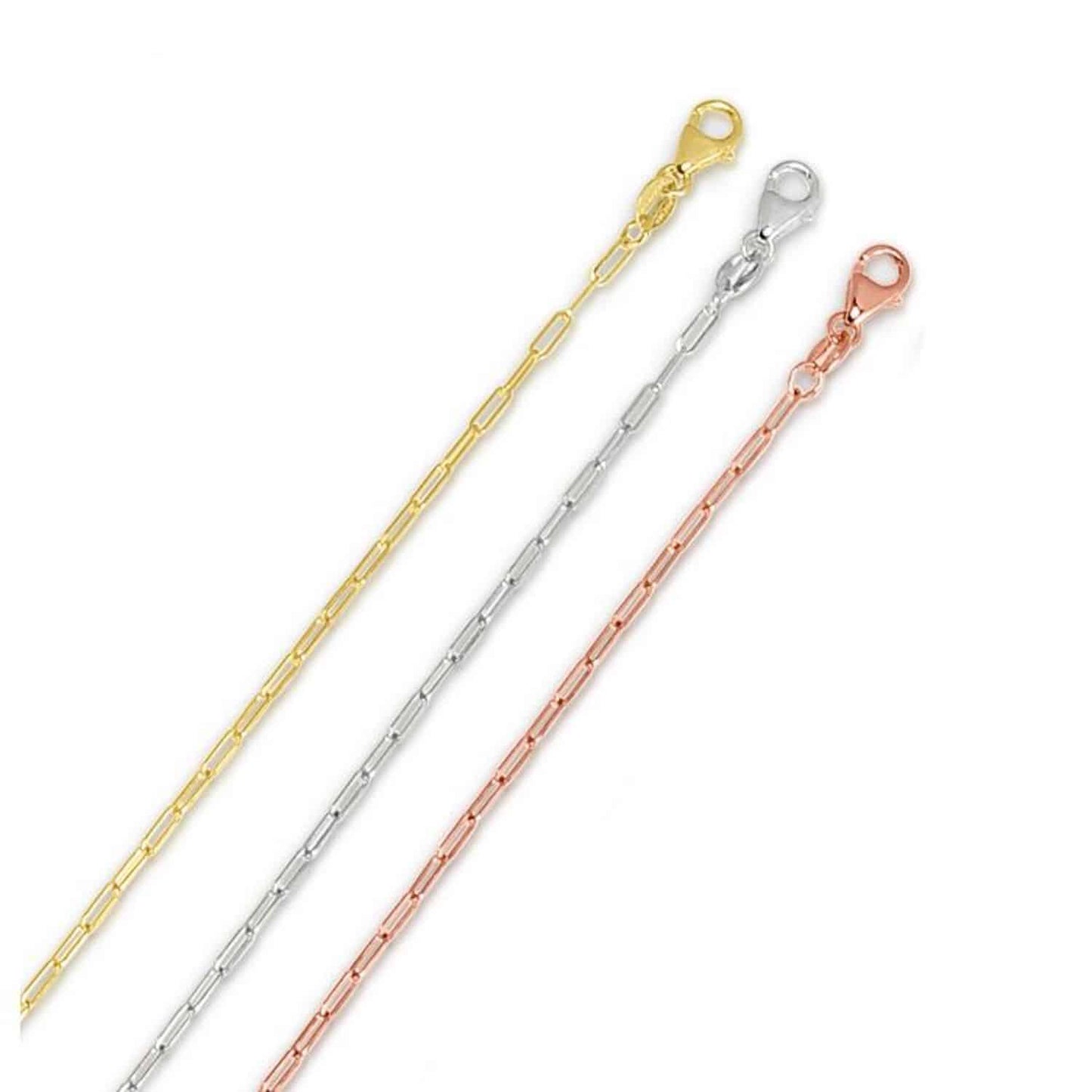 14K White Gold 1.5mm Hollow Paperclip Chain Necklace 16"-24"