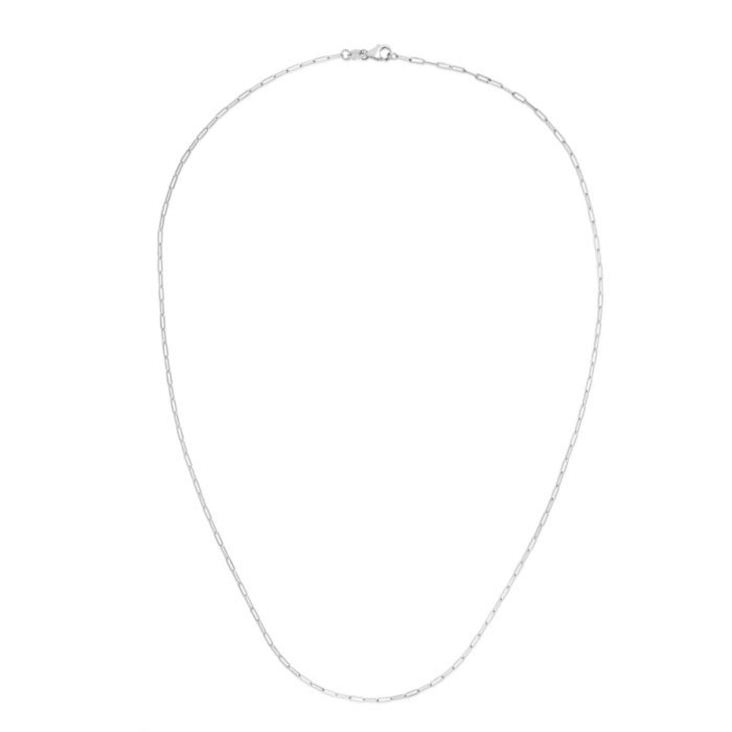 14K White Gold 1.5mm Hollow Paperclip Chain Necklace 16"-24"