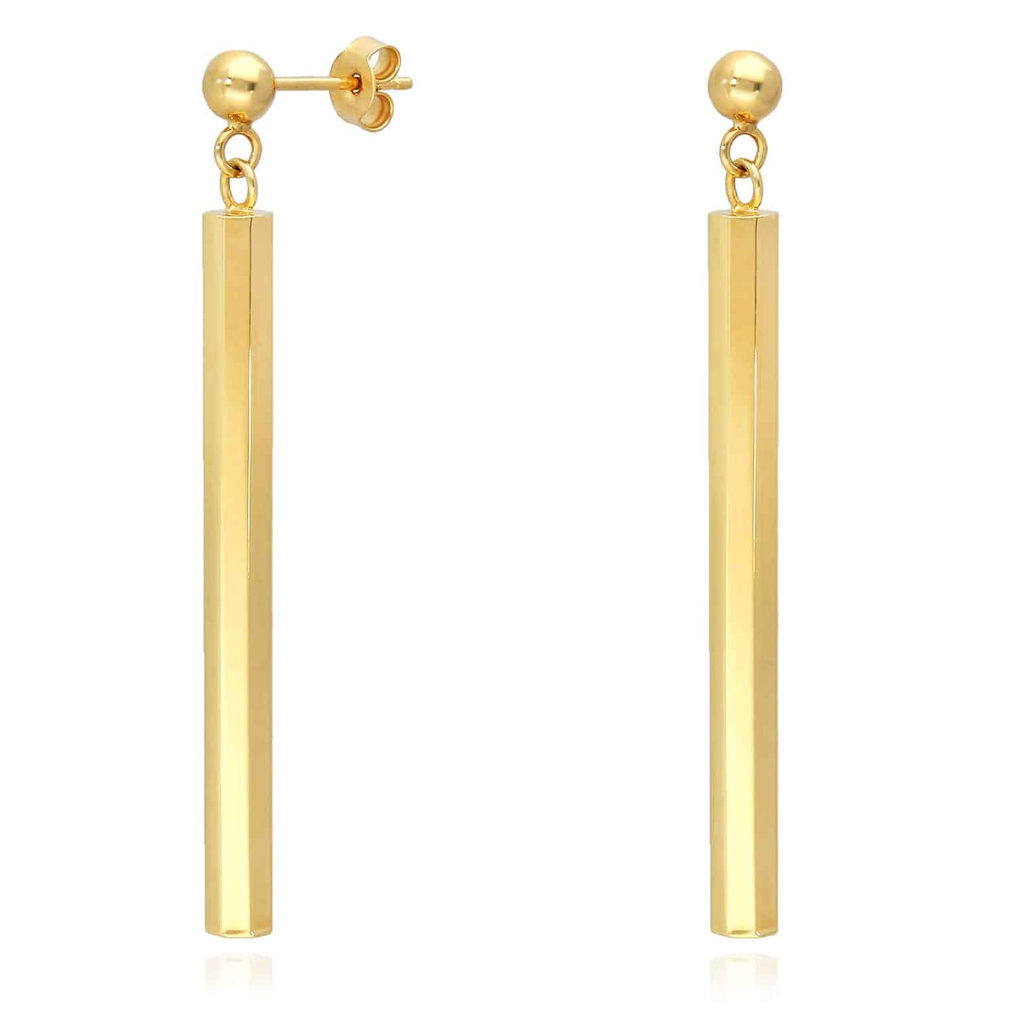 10K Yellow Gold Drop Down Bar Earrings 50mm