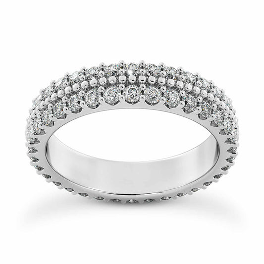 0.84CTW Natural Diamond 18K Gold White Two Row Prong Eternity 4mm Wedding Band