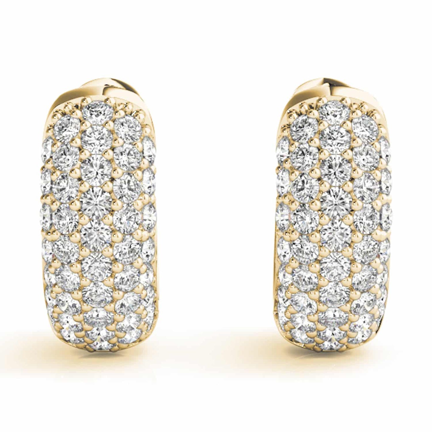 0.90CTW Real Diamond 14K Yellow & White Gold Pave Huggie Hoop Earrings 13mm