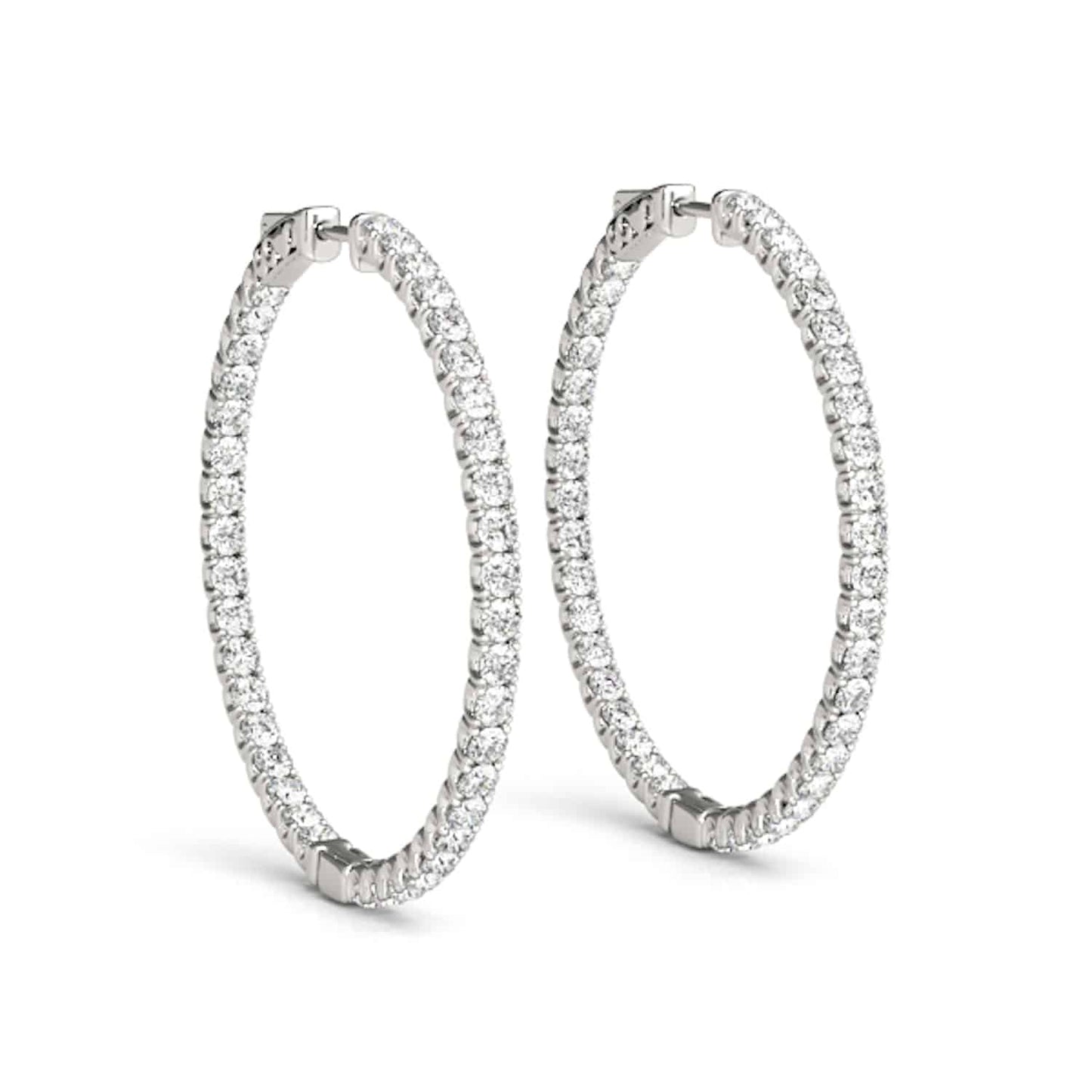 .7CTW Real Diamond 14K Yellow White Gold Inside-Out Hinged Hoop Earrings 30mm