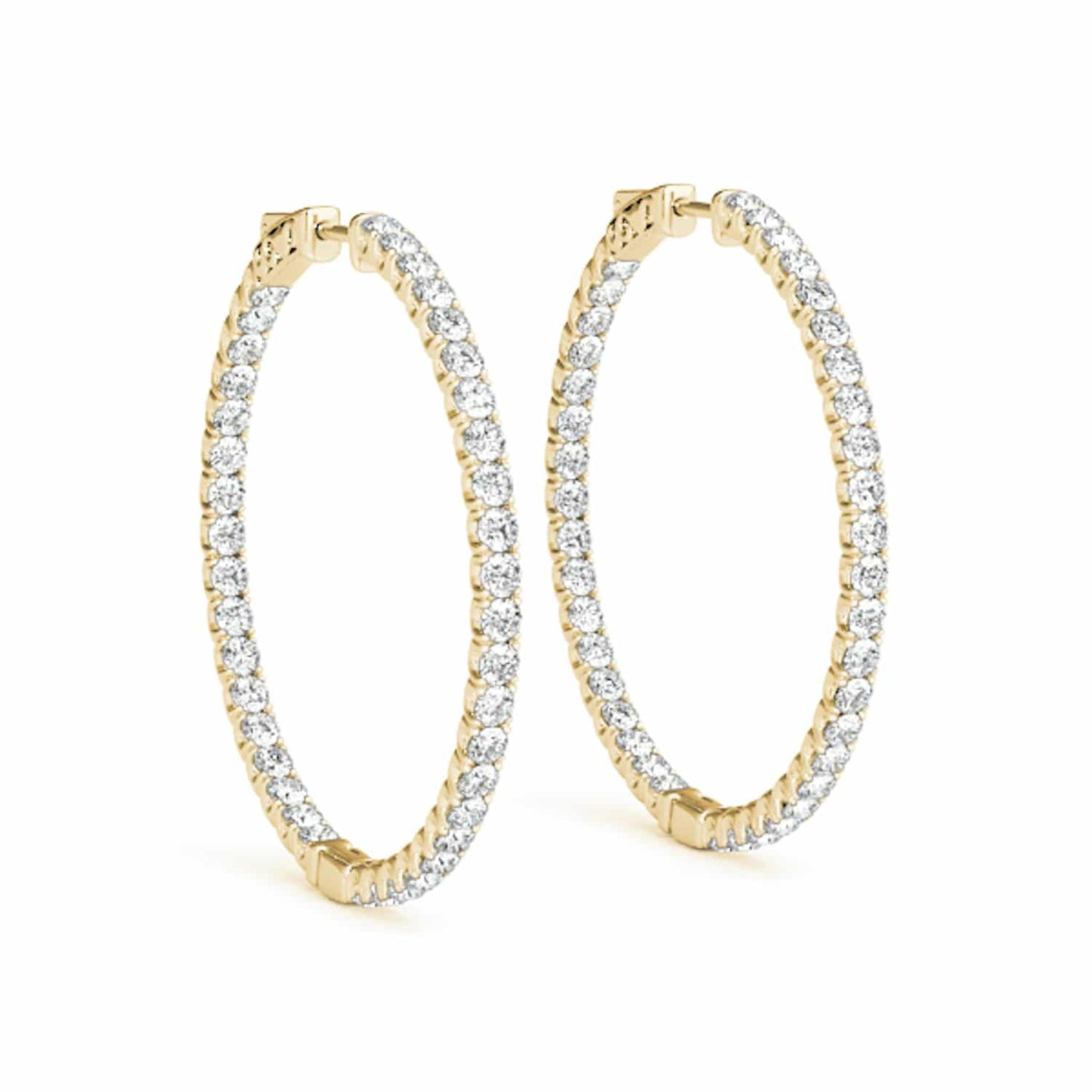 .7CTW Real Diamond 14K Yellow White Gold Inside-Out Hinged Hoop Earrings 30mm