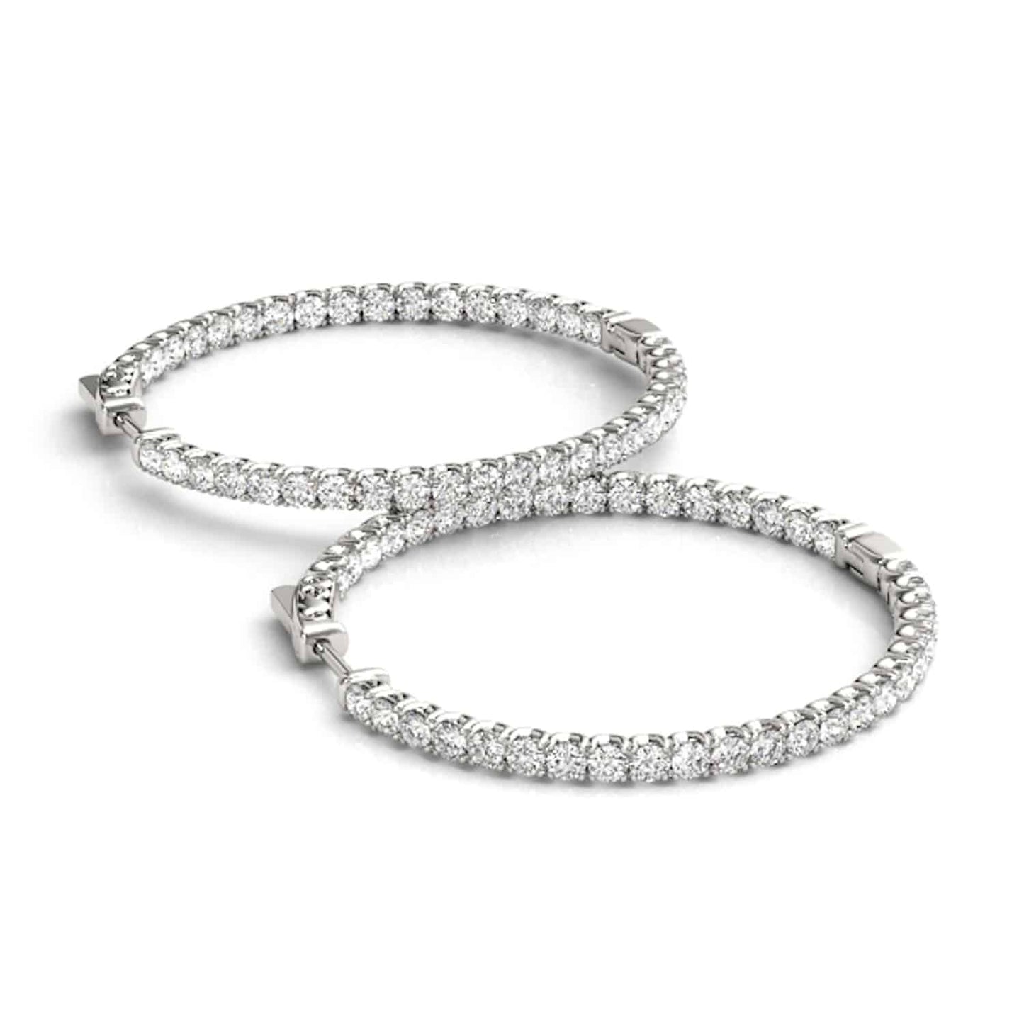 .7CTW Real Diamond 14K Yellow White Gold Inside-Out Hinged Hoop Earrings 30mm
