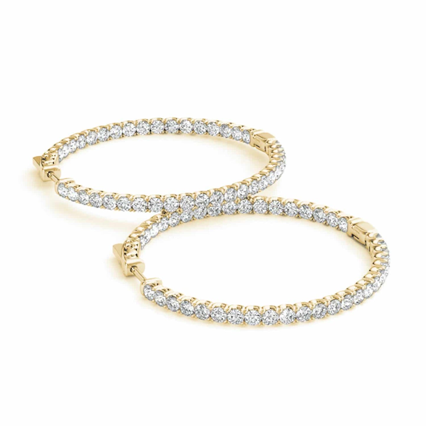 .7CTW Real Diamond 14K Yellow White Gold Inside-Out Hinged Hoop Earrings 30mm