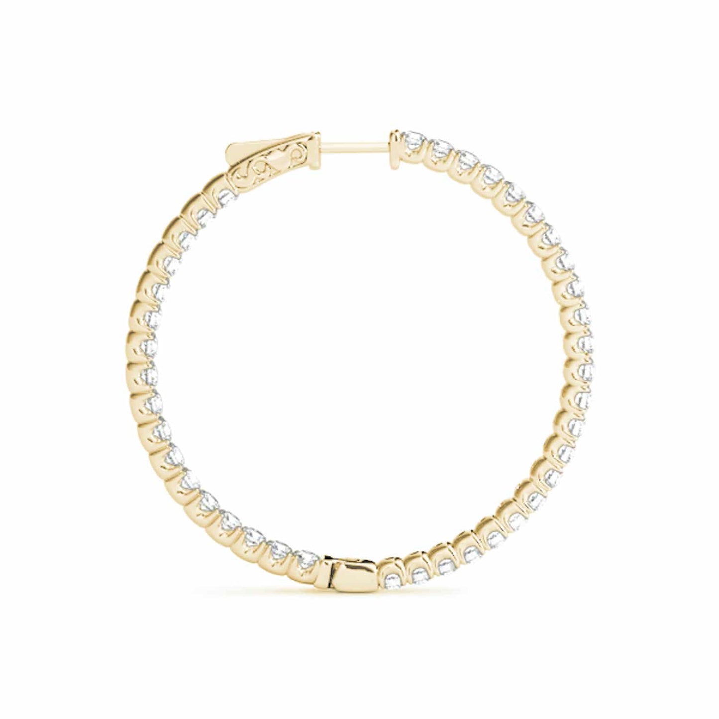 .7CTW Real Diamond 14K Yellow White Gold Inside-Out Hinged Hoop Earrings 30mm