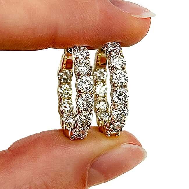 3.6CTW Natural Diamond 14K Gold Inside-Out Hinged Hoop Earrings 22mm