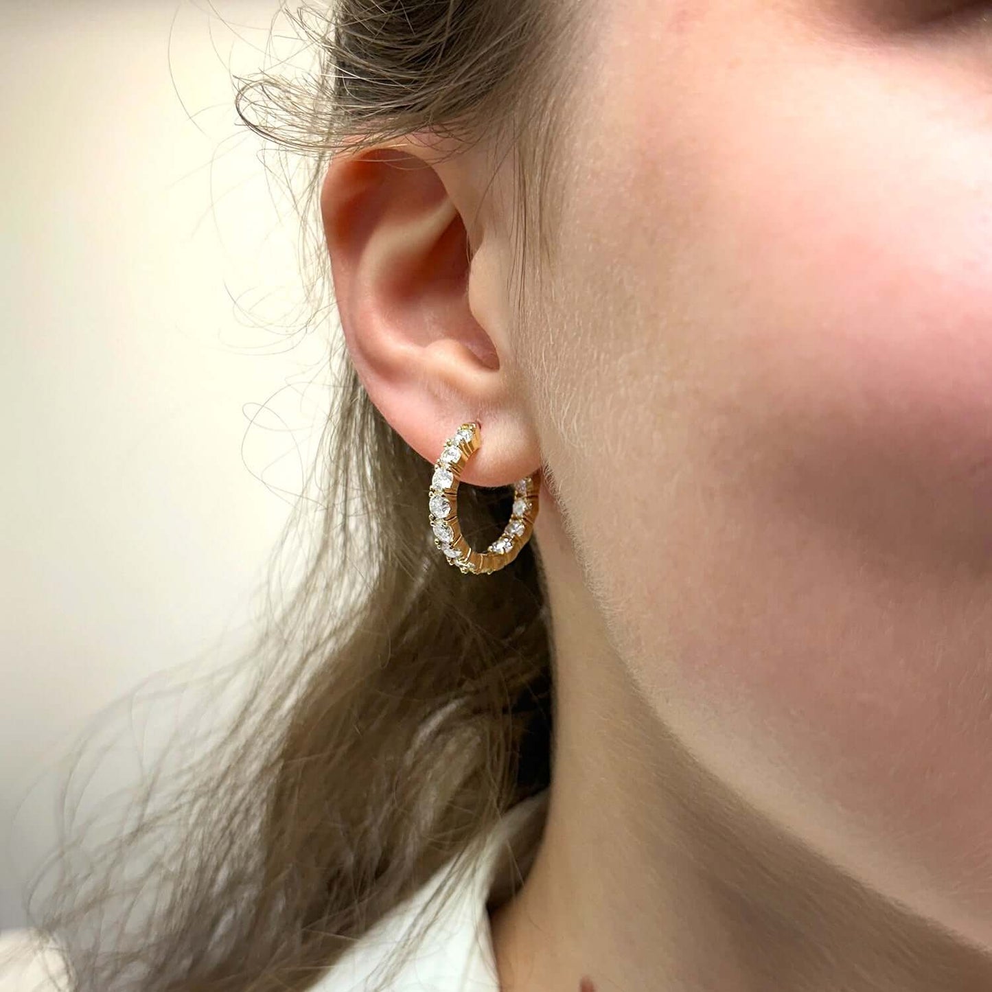 3.6CTW Natural Diamond 14K Gold Inside-Out Hinged Hoop Earrings 22mm