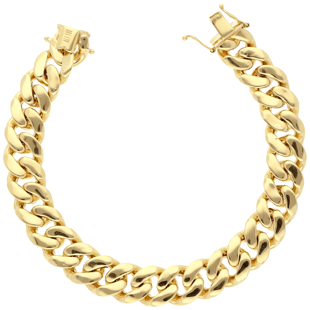 10K Gold Yellow 11mm Wide Hollow Miami Cuban Box Clasp Men's Bracelet 8.5"