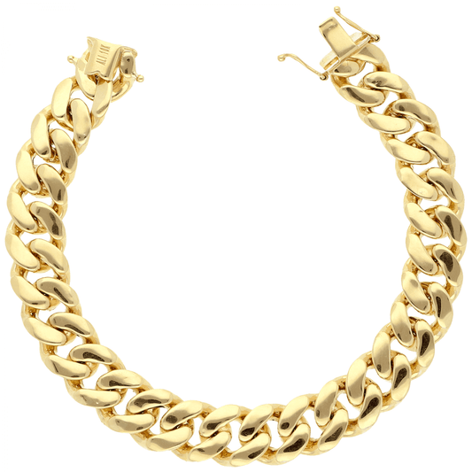 10K Gold Yellow 11mm Wide Hollow Miami Cuban Box Clasp Men's Bracelet 8.5"