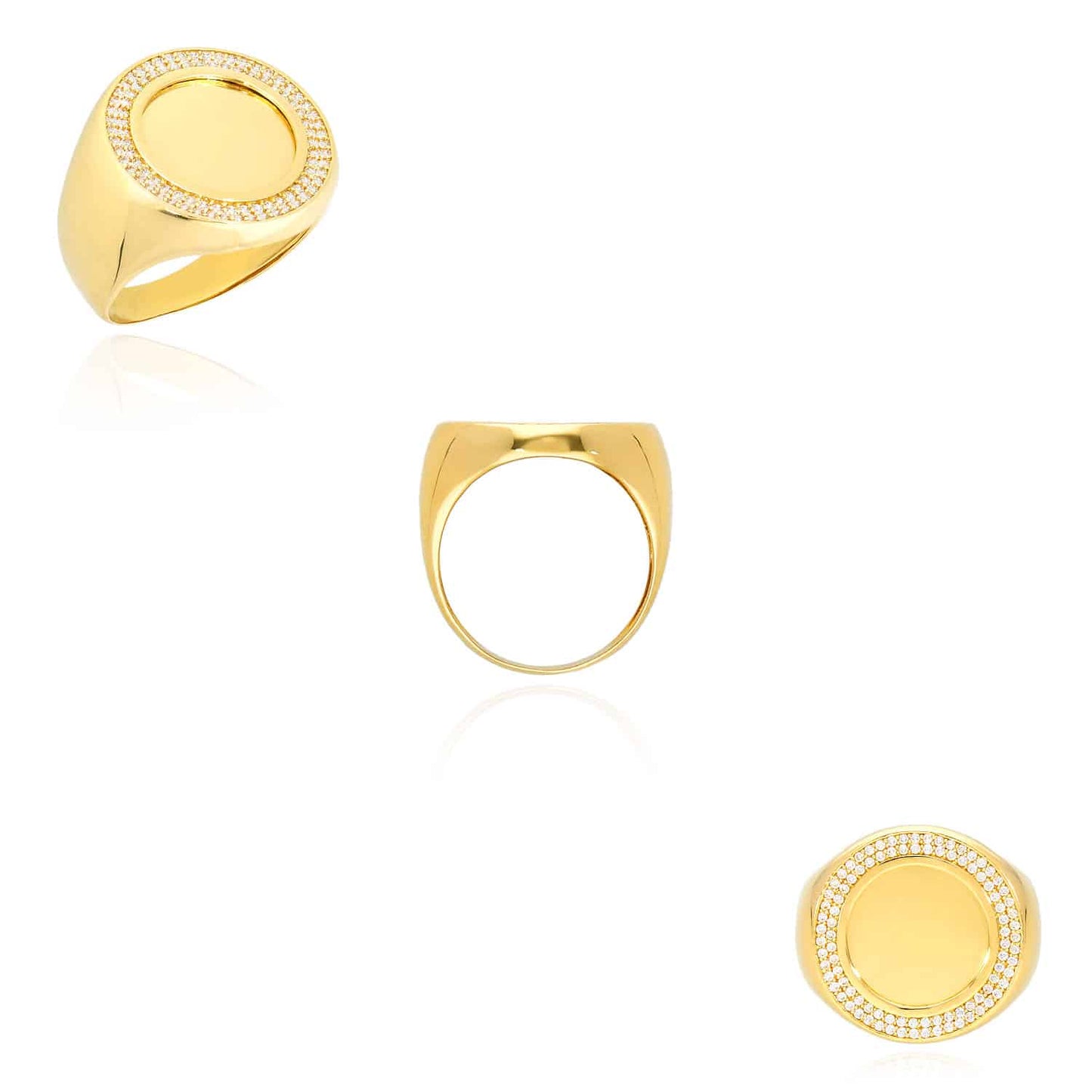 14K Gold Yellow CZ Personalized Photo Picture Memory Signet Ring