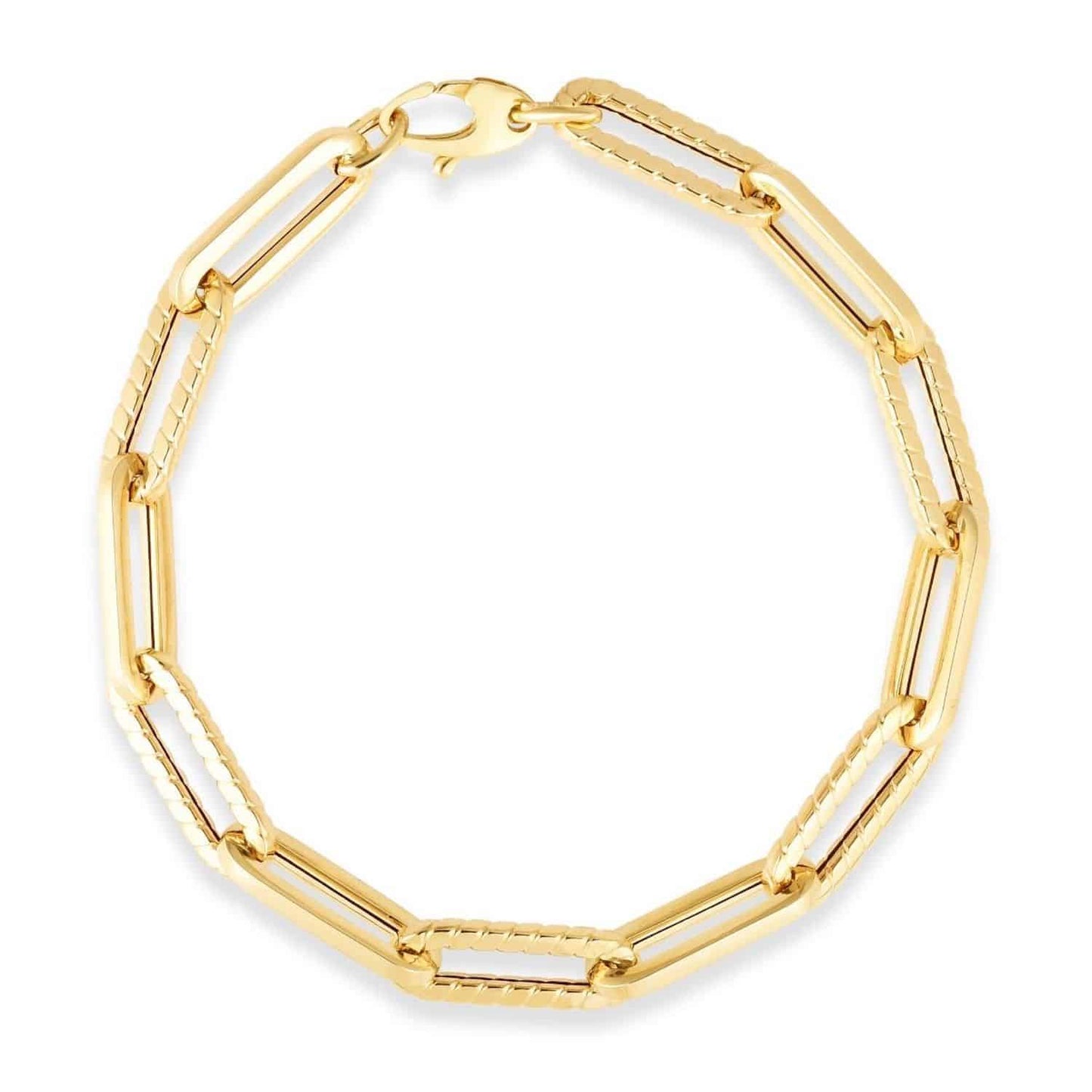 14K Gold Yellow 7mm Hollow Paperclip Bracelet 7.5"