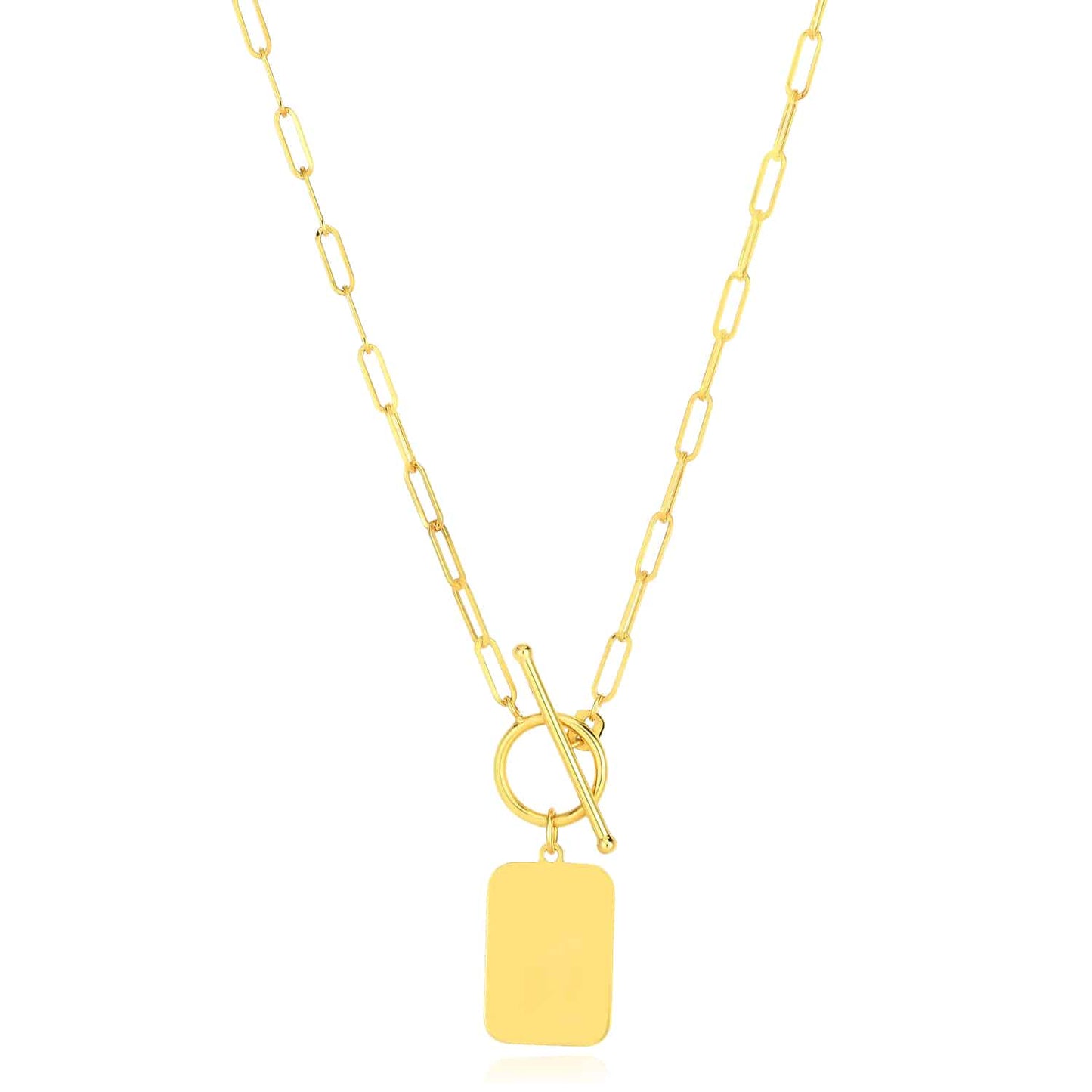 Engravable 14K Yellow Gold Tag Toggle 2.5mm Paperclip Necklace 18"