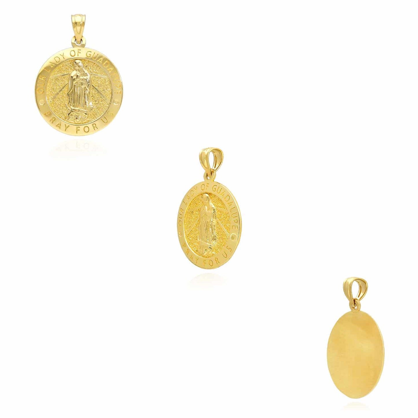 10K Yellow Gold Our Lady Of Guadalupe Pray For Us Medallion Pendant 0.8-1"