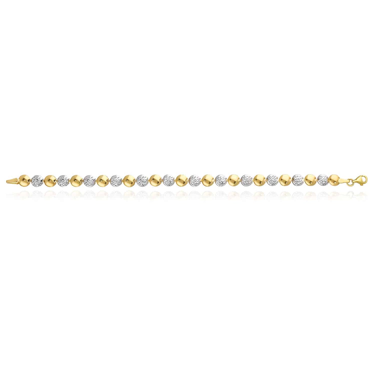 14K Gold Yellow White Two-Tone 6mm Diamond-Cut Hollow Flat Beats Bracelet 7.25"