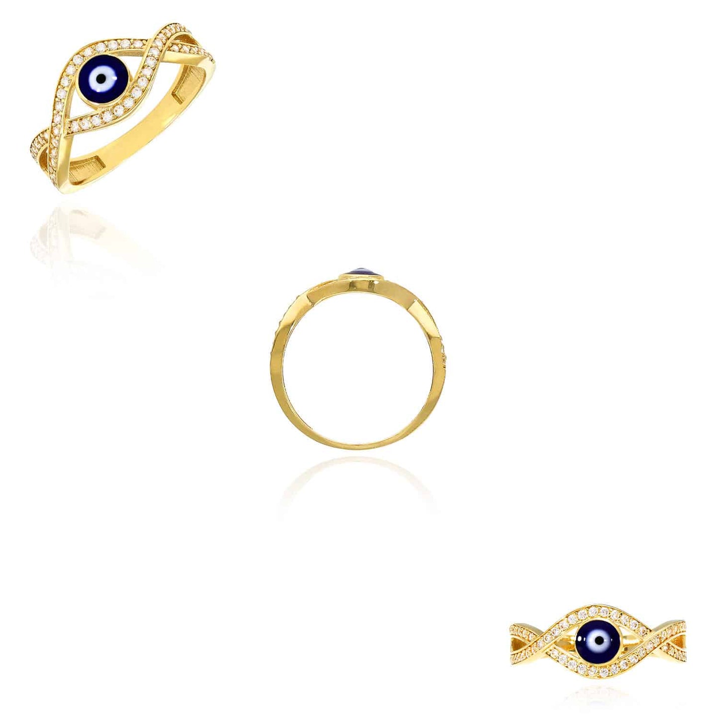 14K Gold Yellow CZ Evil Eye Infinity Ring