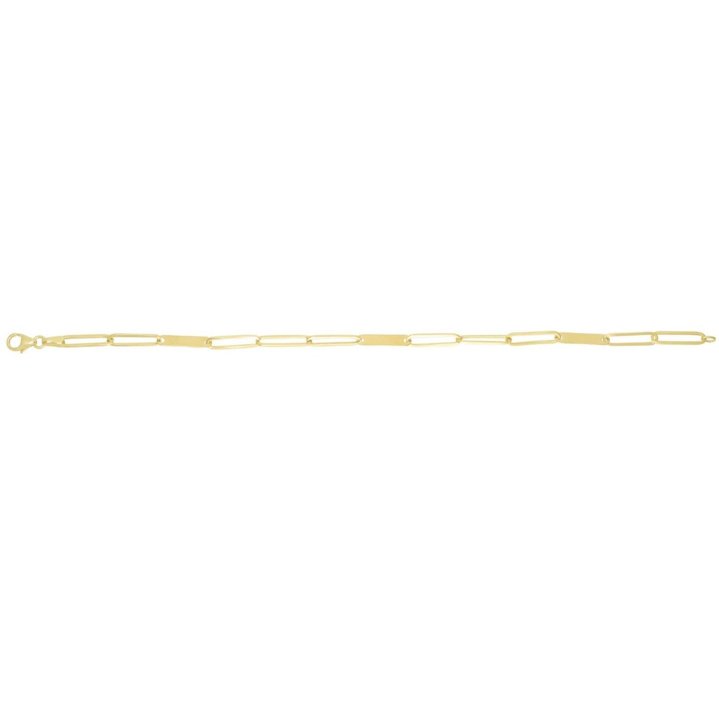 14K Gold Yellow 3.5mm Paperclip Skinny ID Bar Bracelet 7"