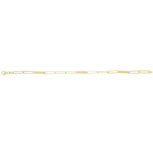 14K Yellow Gold 3.5mm Paperclip Skinny ID Bar Bracelet (Hollow) 7"
