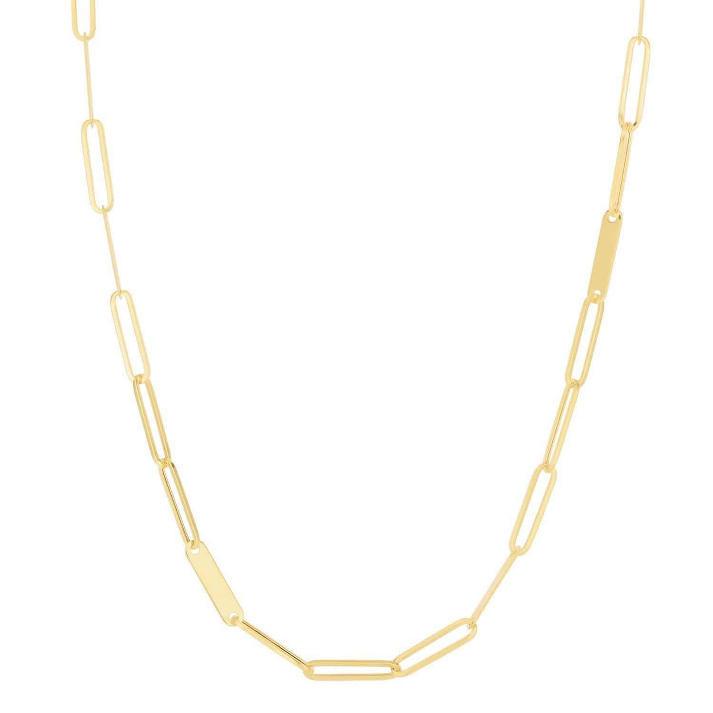 14K Yellow Gold 3.5mm Paperclip Bar Chain Necklace 18"