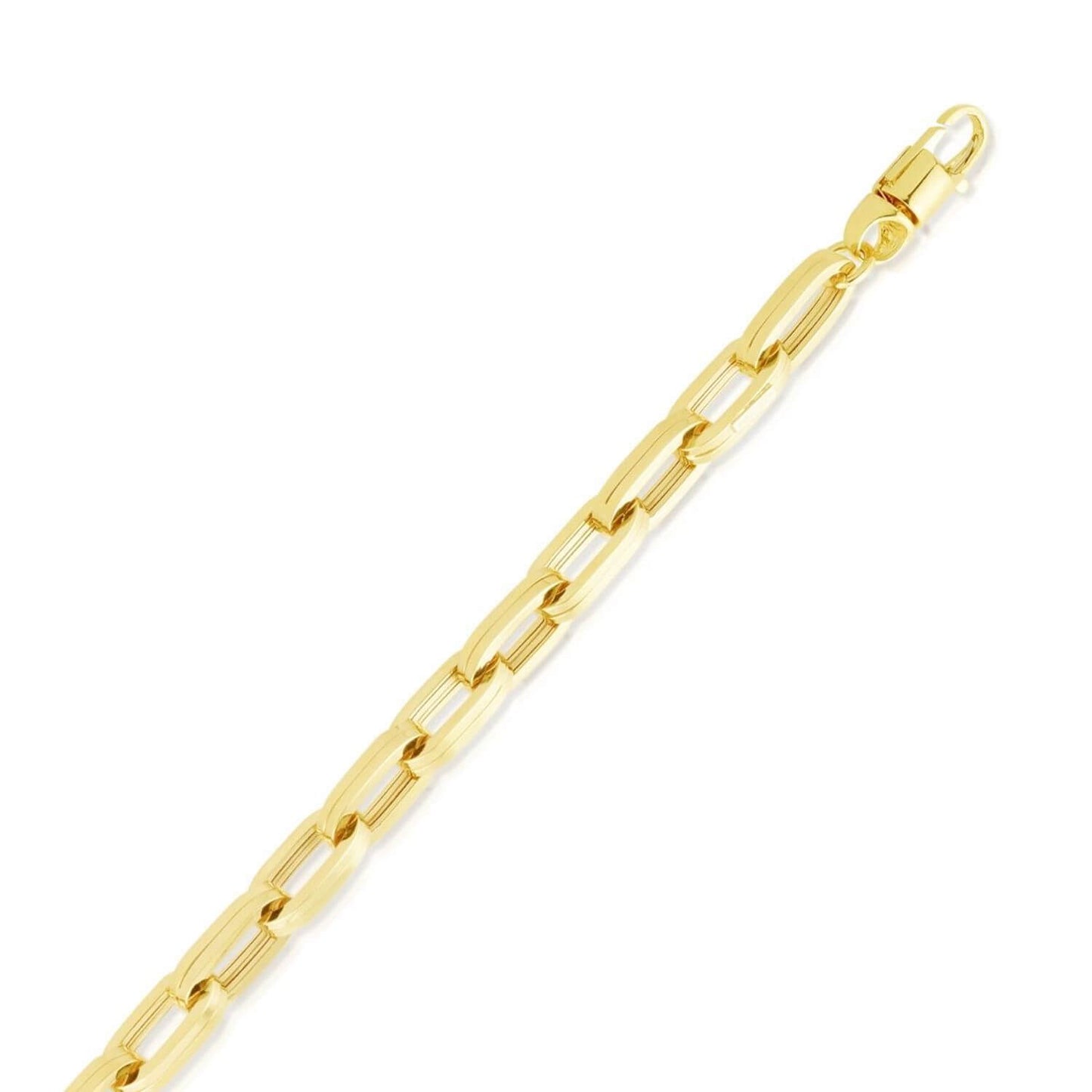 14K Yellow Gold 7.5mm Hollow Paperclip Men's Bracelet 8.5"