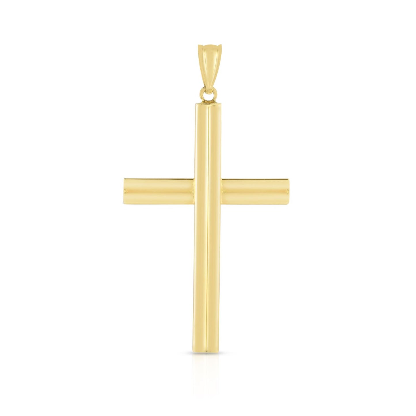 14K Yellow Gold Modern Cross Charm Pendant 1.8"