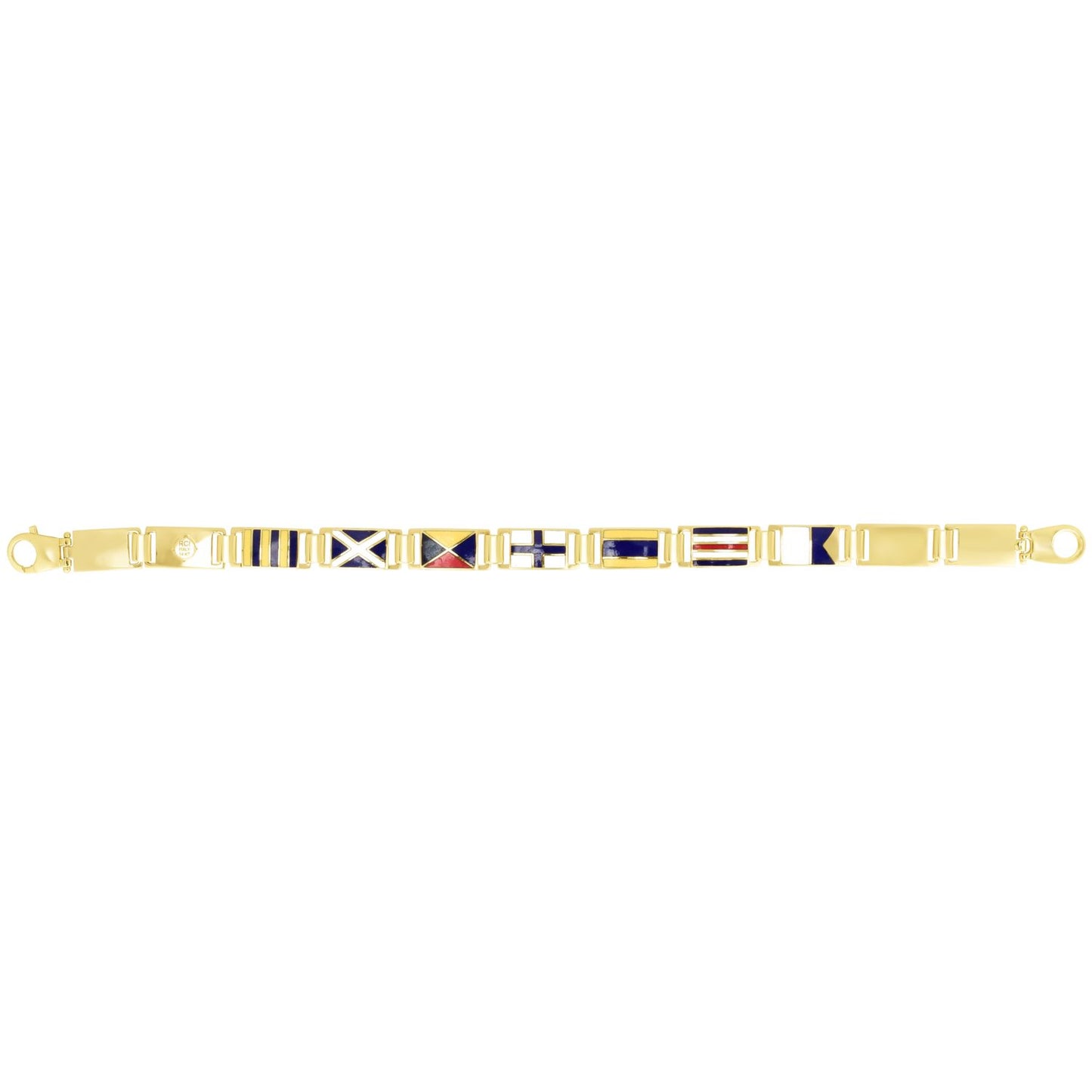 14K Gold Yellow Maritime Nautical Flags 8.5mm Men's Bracelet 8.25"