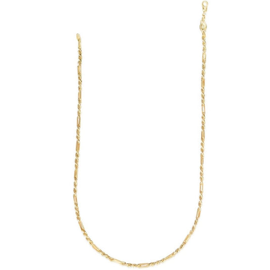 14K Yellow Gold 3mm Diamond-Cut Figaro Rope (Figarope) Chain (Hollow) 22"