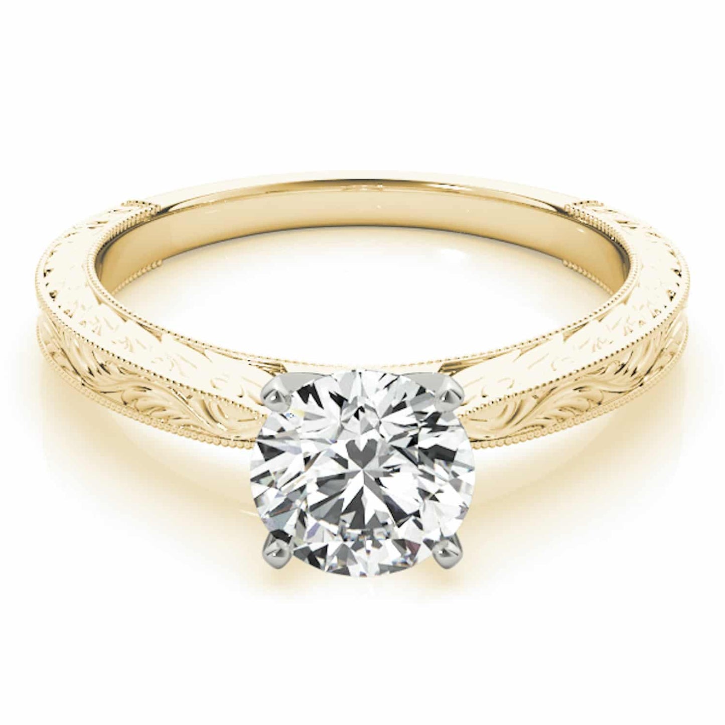 1CT Real Round Moissanite 18K Gold Yellow Antique Style Engagement Ring