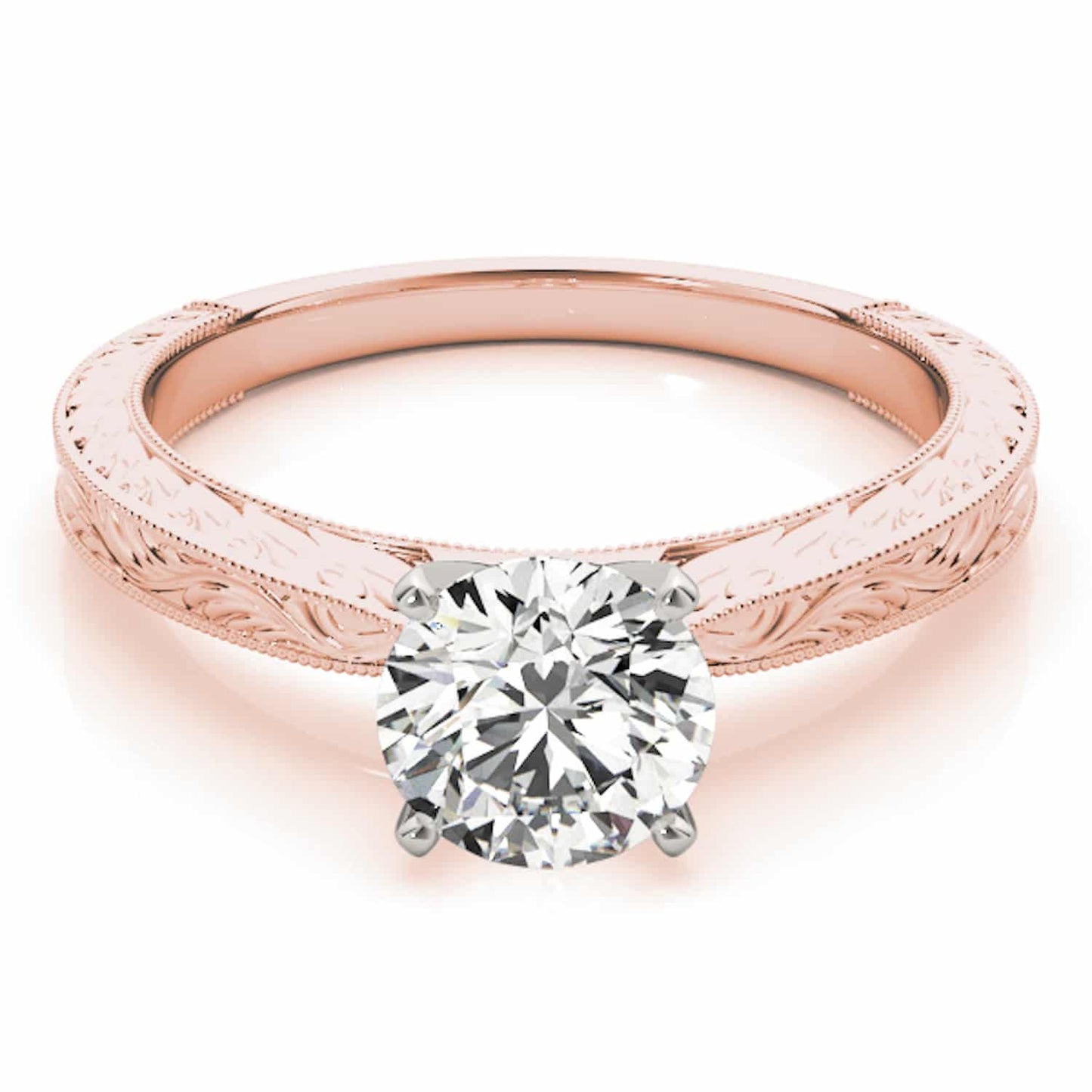 2CT Real Moissanite 18K Gold Rose Antique-Style Filigree Engagement Ring