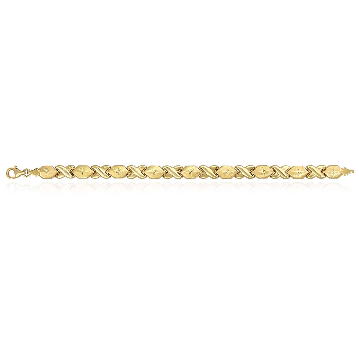 10K Gold Yellow 7mm Hollow Hugs & Kisses XO Bracelet 7.25"-8"