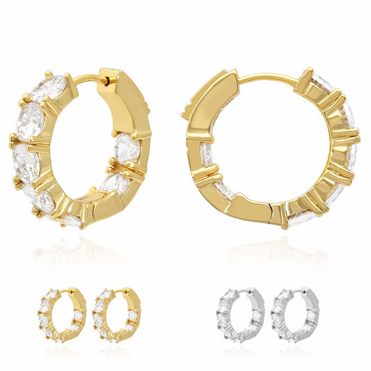 Yellow White Gold Over Silver CZ Huggie Hoop Earrings 22mm