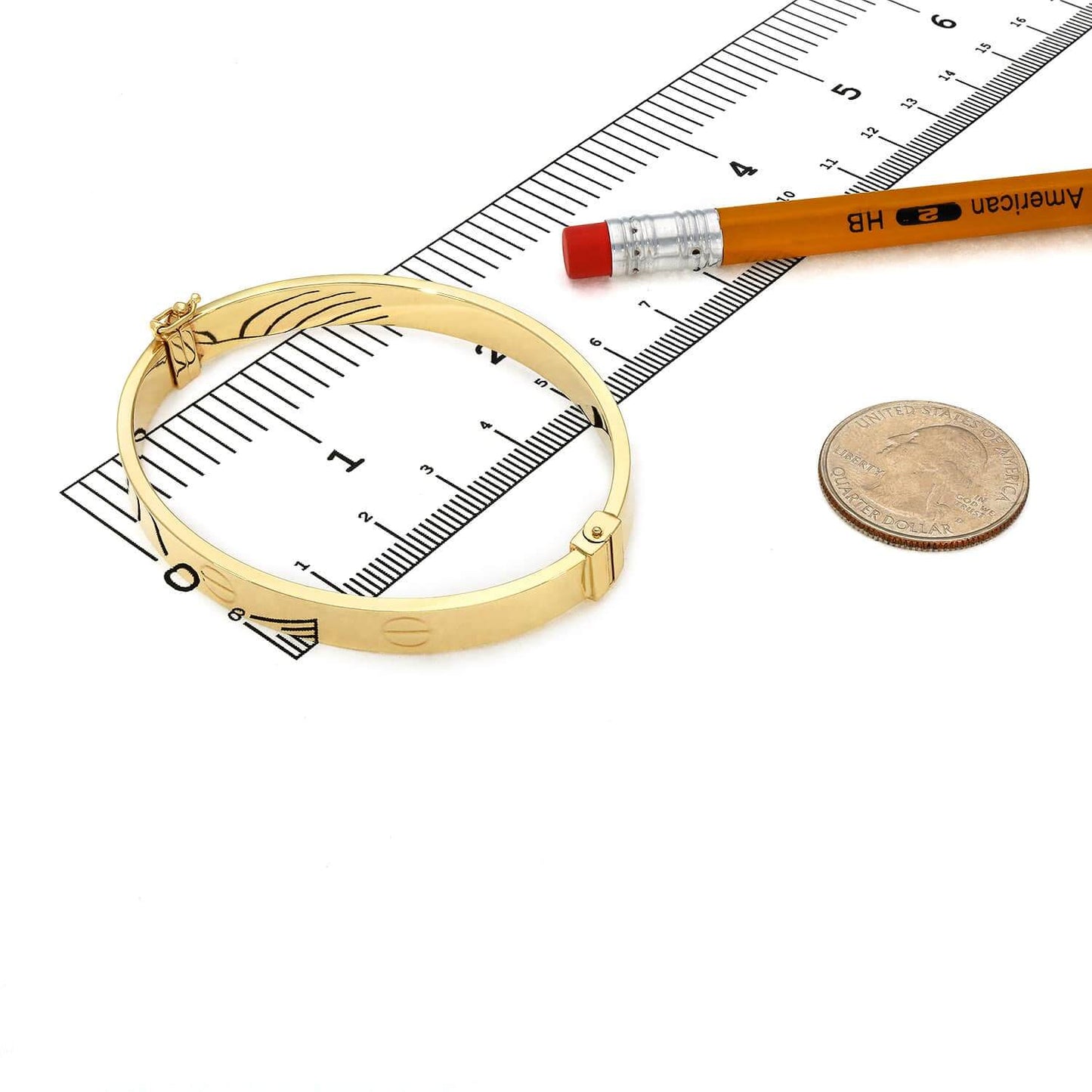 14K Yellow Gold 7mm Screw Pattern Bangle Bracelet (Hollow) 6.5"
