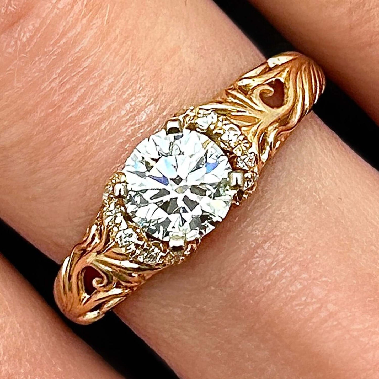 1.20CTW Lab-Grown Diamond 18K Gold Rose Vintage-Style Solitaire Engagement Ring