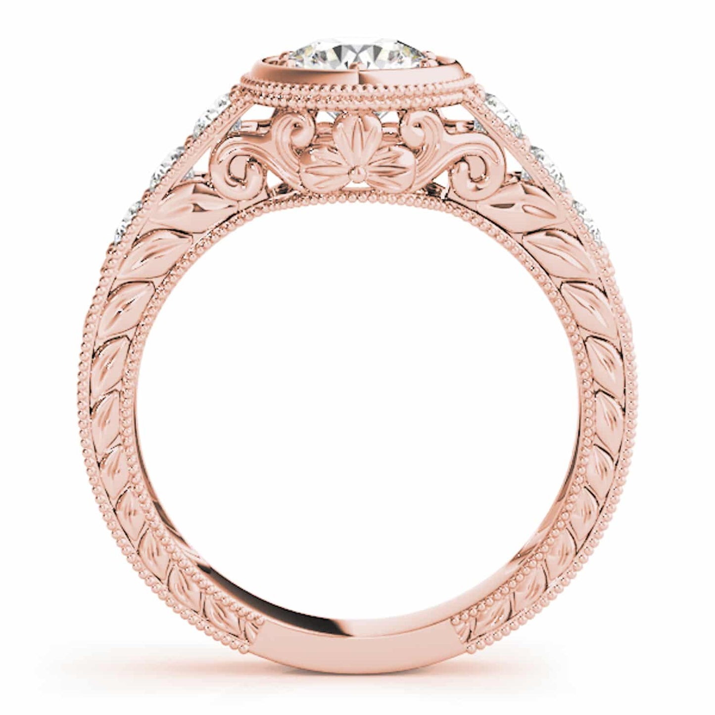 1.40CTW Real Diamond & Moissanite 18K Gold Rose Milgrain Engagement Ring