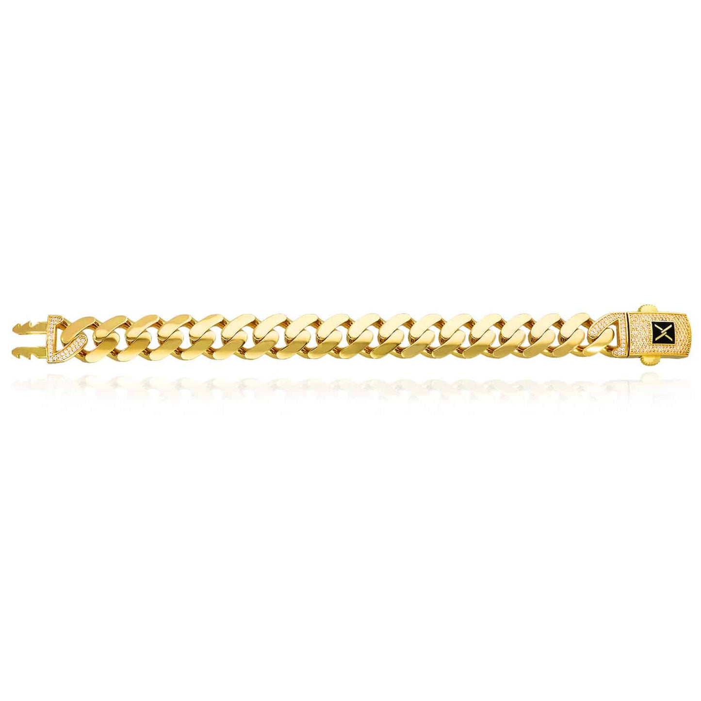 10K Gold Yellow 14mm Hollow Miami CZ Pave Box Clasp Bracelet 8"
