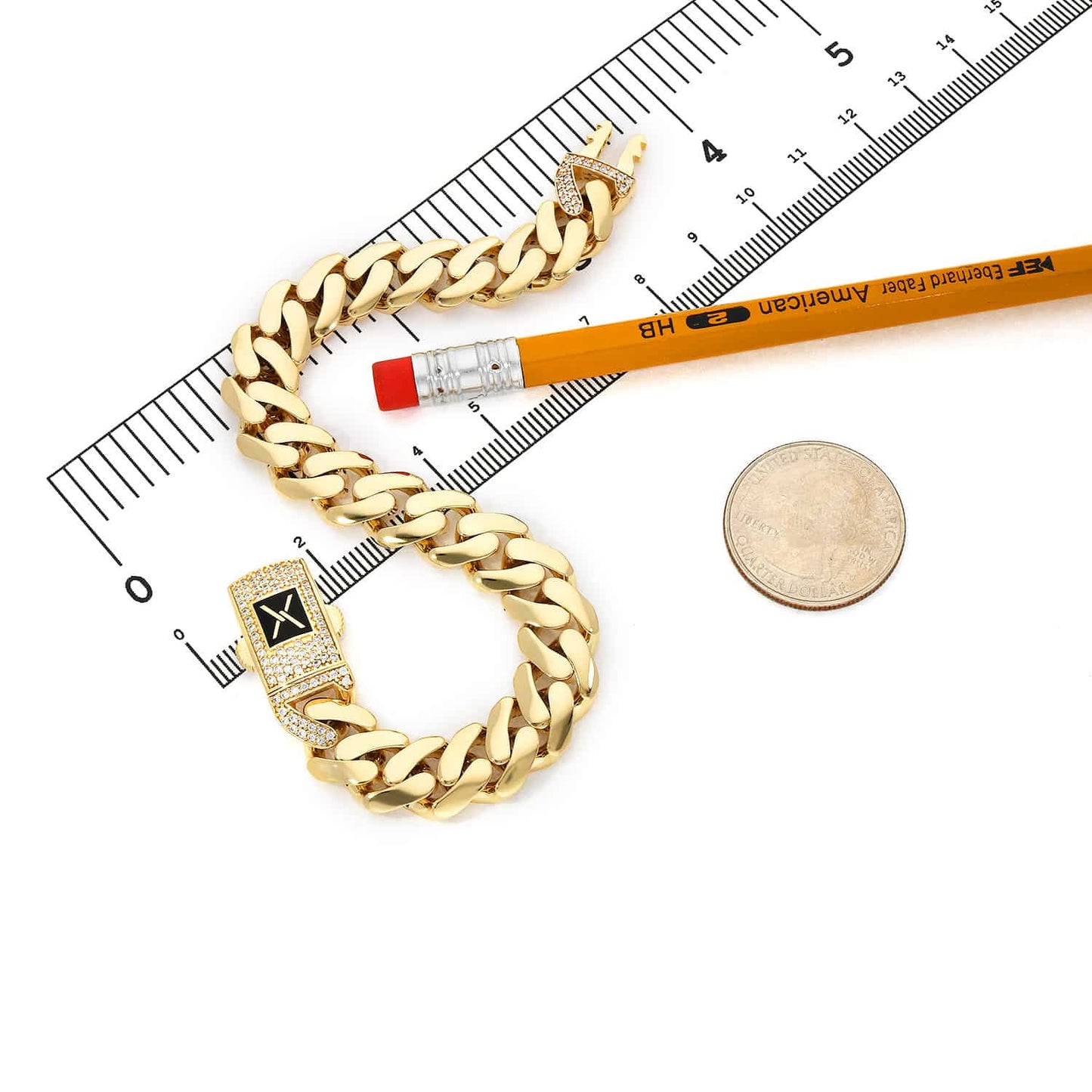 10K Gold Yellow 11mm Hollow Miami CZ Box Clasp Bracelet 8.25"