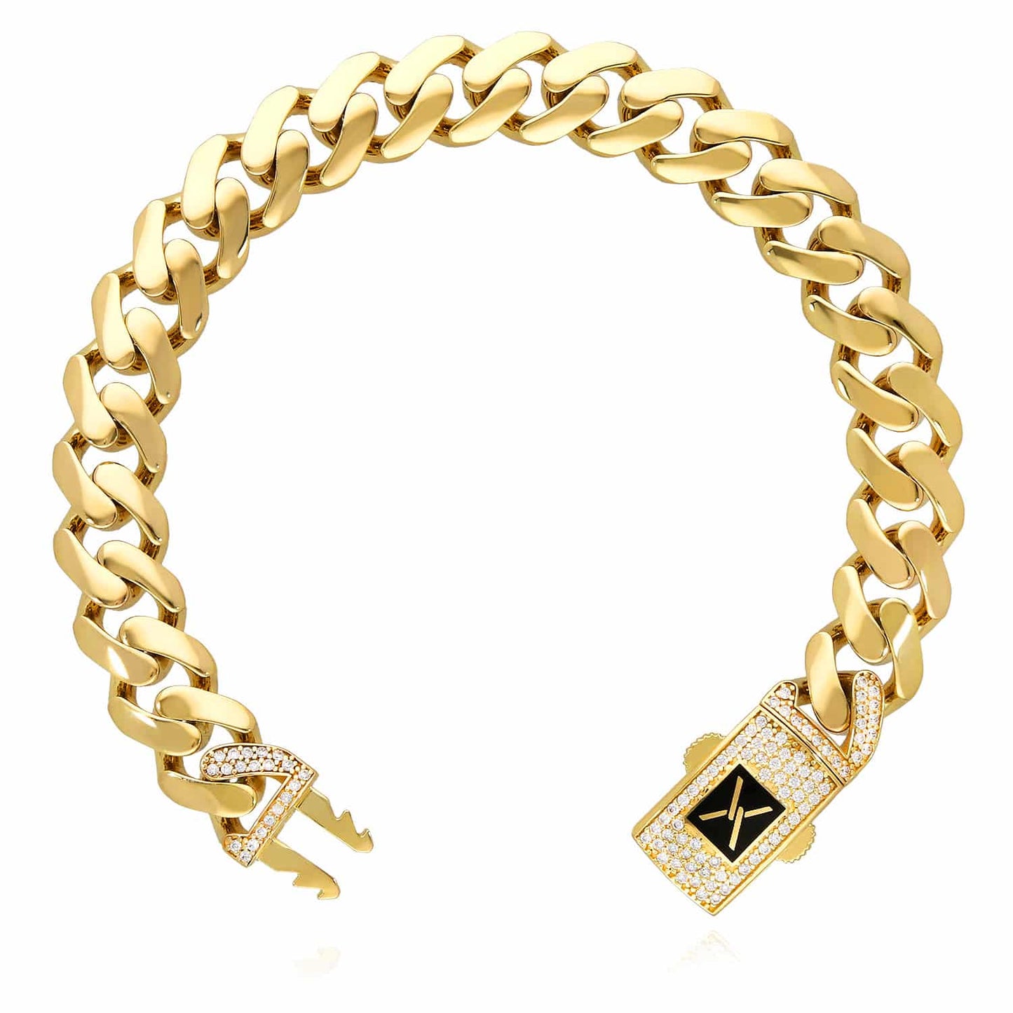 10K Gold Yellow 11mm Hollow Miami CZ Box Clasp Bracelet 8.25"