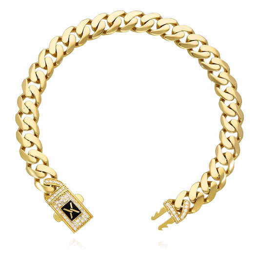 10K Yellow Gold 8mm Miami CZ Pave Box Clasp Bracelet (Hollow) 8"