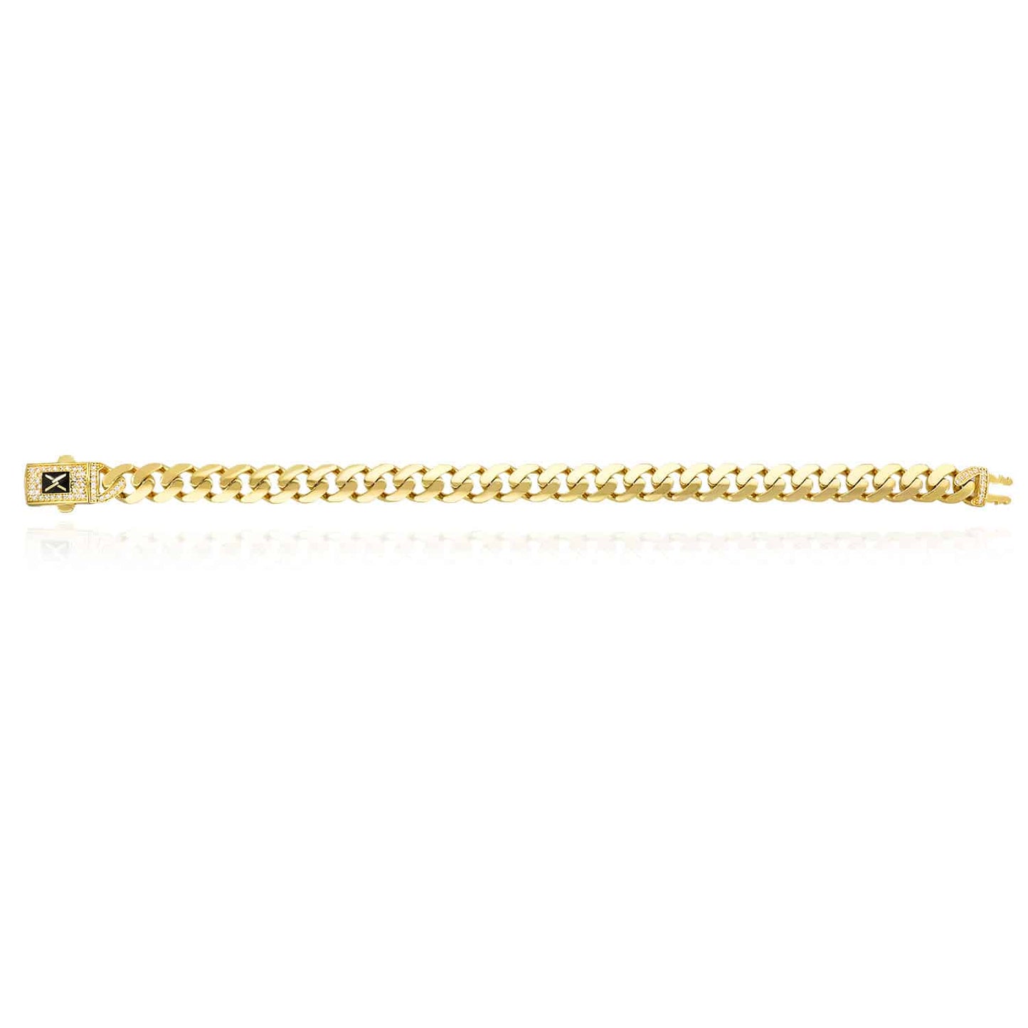 10K Gold Yellow 8mm Hollow Miami CZ Pave Box Clasp Bracelet 8"