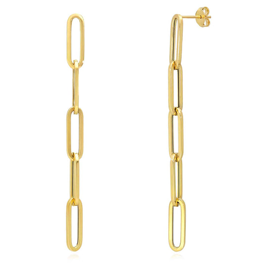 14K Yellow Gold 5-Link Paperclip Drop Push Back Earrings 76mm