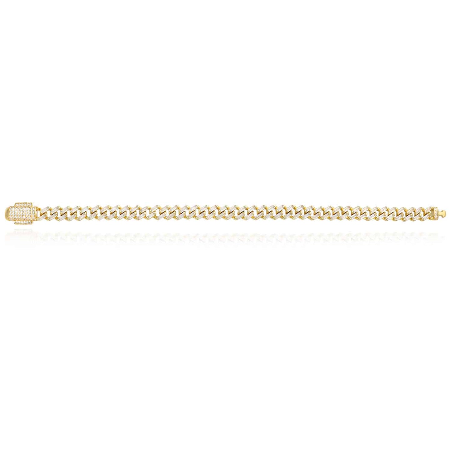 18K Yellow Gold Over Silver 7mm Miami Cuban Baguette CZ Bracelet