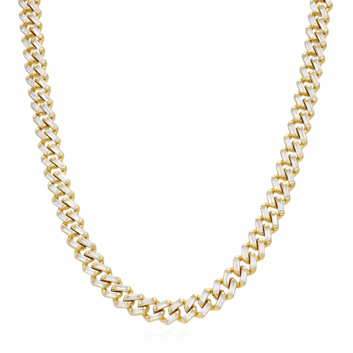 18K Yellow Gold Over Silver 7mm Miami Cuban Baguette CZ Necklace