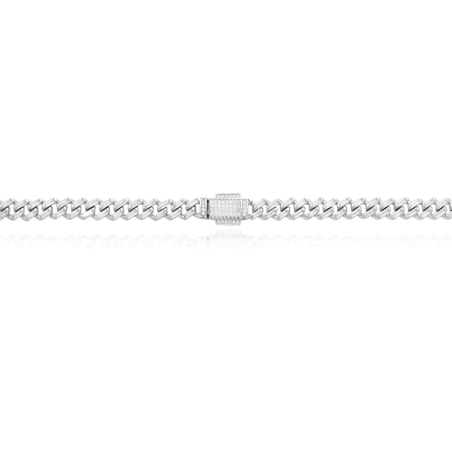 18K White Gold Over Silver 7mm Miami Cuban Baguette CZ Necklace