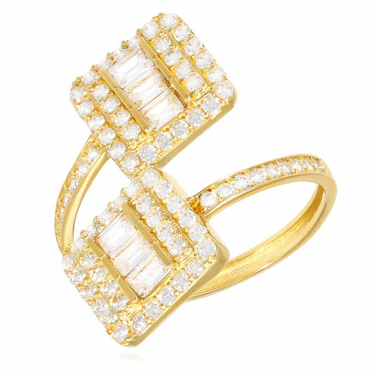 1.75CTW Simulated Baguette Diamonds 14K Yellow Gold Cuff Wrap Ring