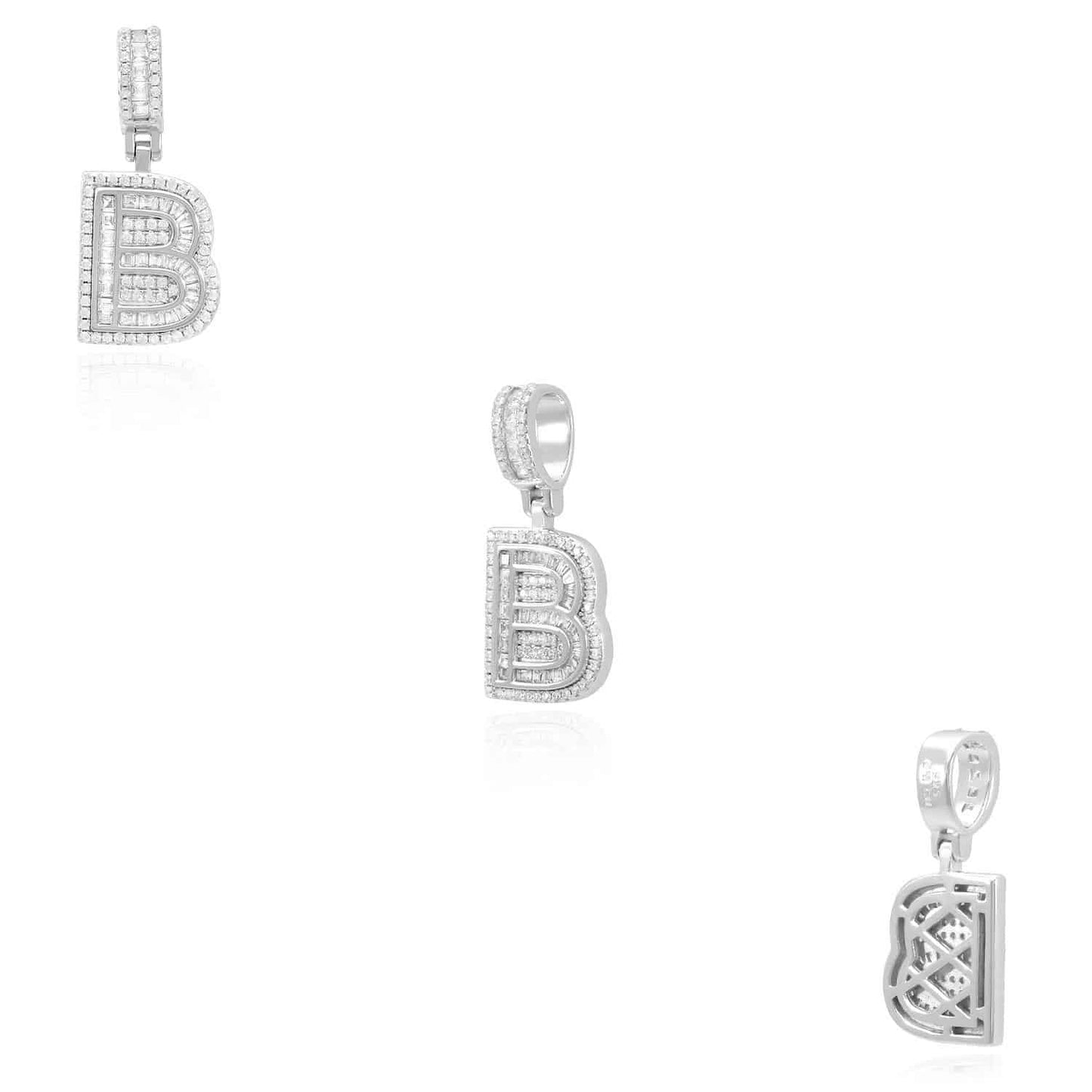 18K White Gold Over Silver CZ Initial Letter Charm Pendant 1.2"