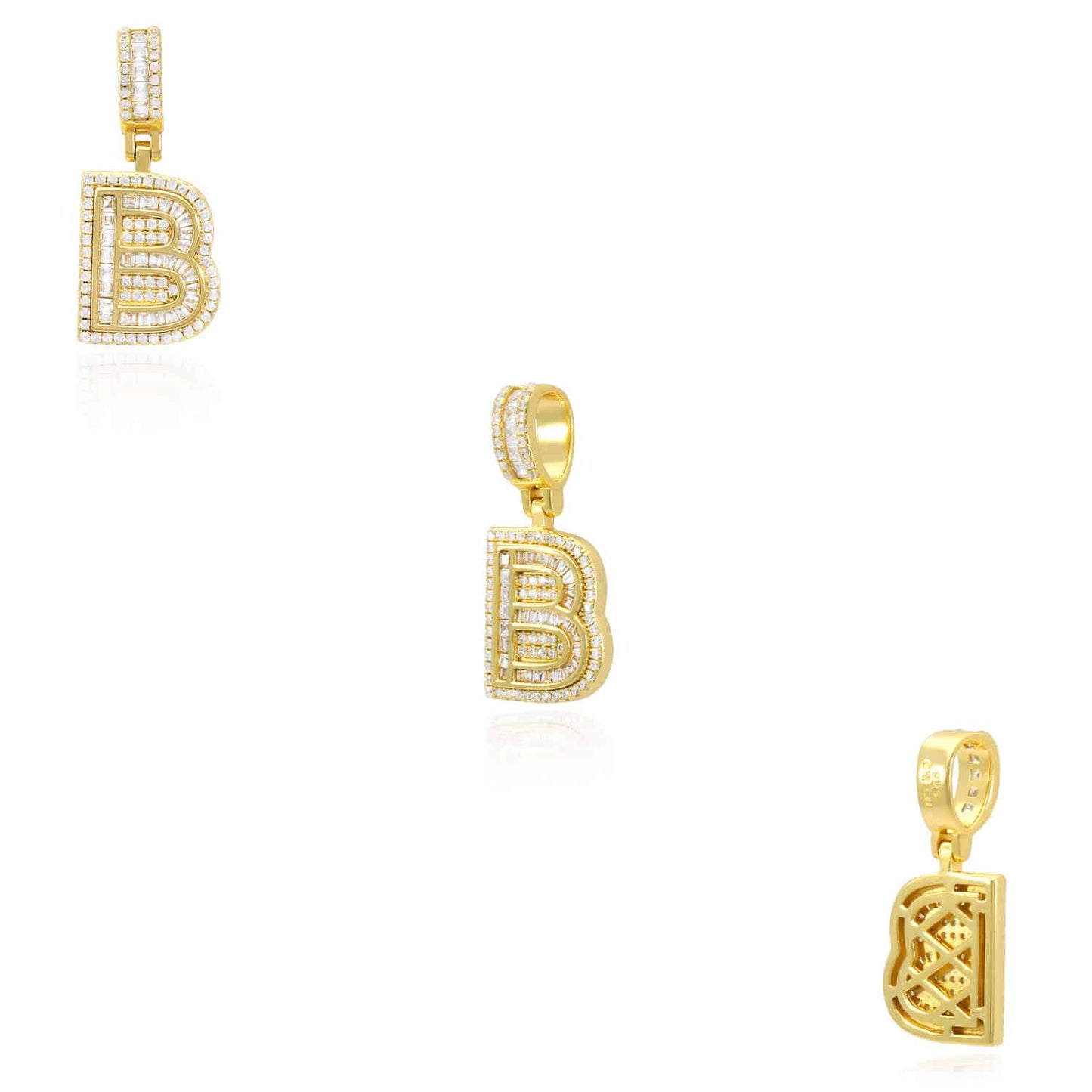 18K Yellow Gold Over Silver CZ Initial Letter Charm Pendant 1.2"