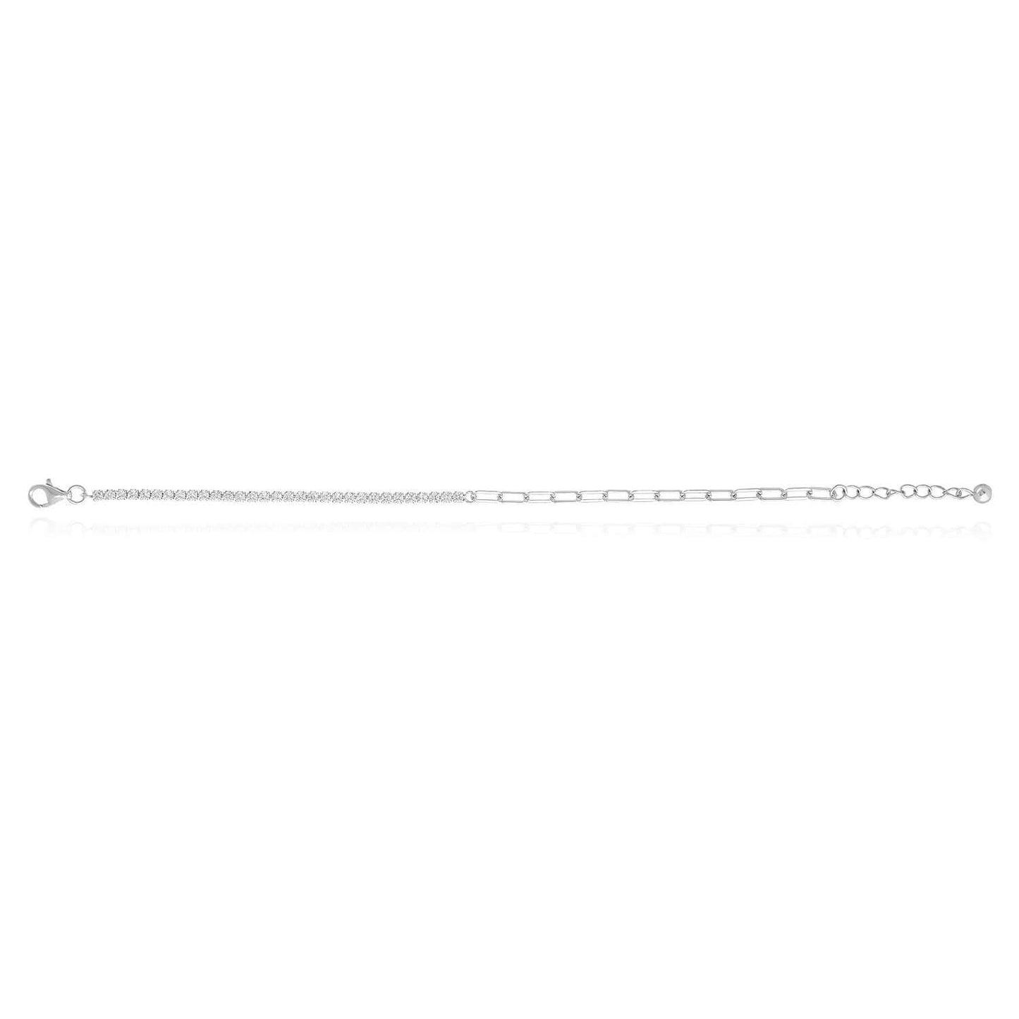 18K Gold Over Silver CZ Paperclip Tennis Bracelet 6.5-7.5" Adjus.
