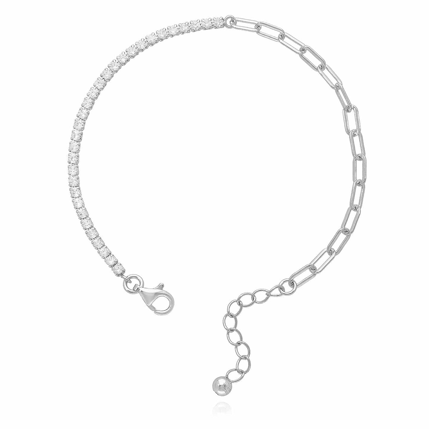 18K Gold Over Silver CZ Paperclip Tennis Bracelet 6.5-7.5" Adjus.