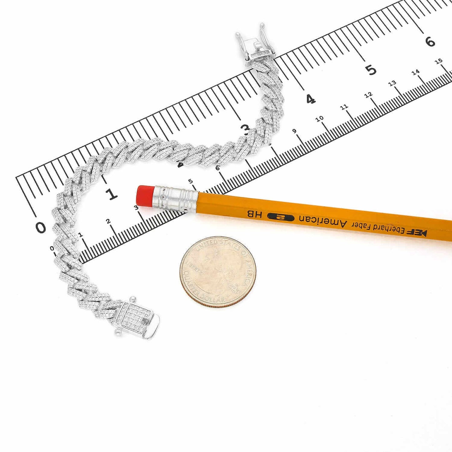 18K White Gold Over Silver 8.5mm Miami Cuban CZ Bracelet (Solid Links) 7"-9"